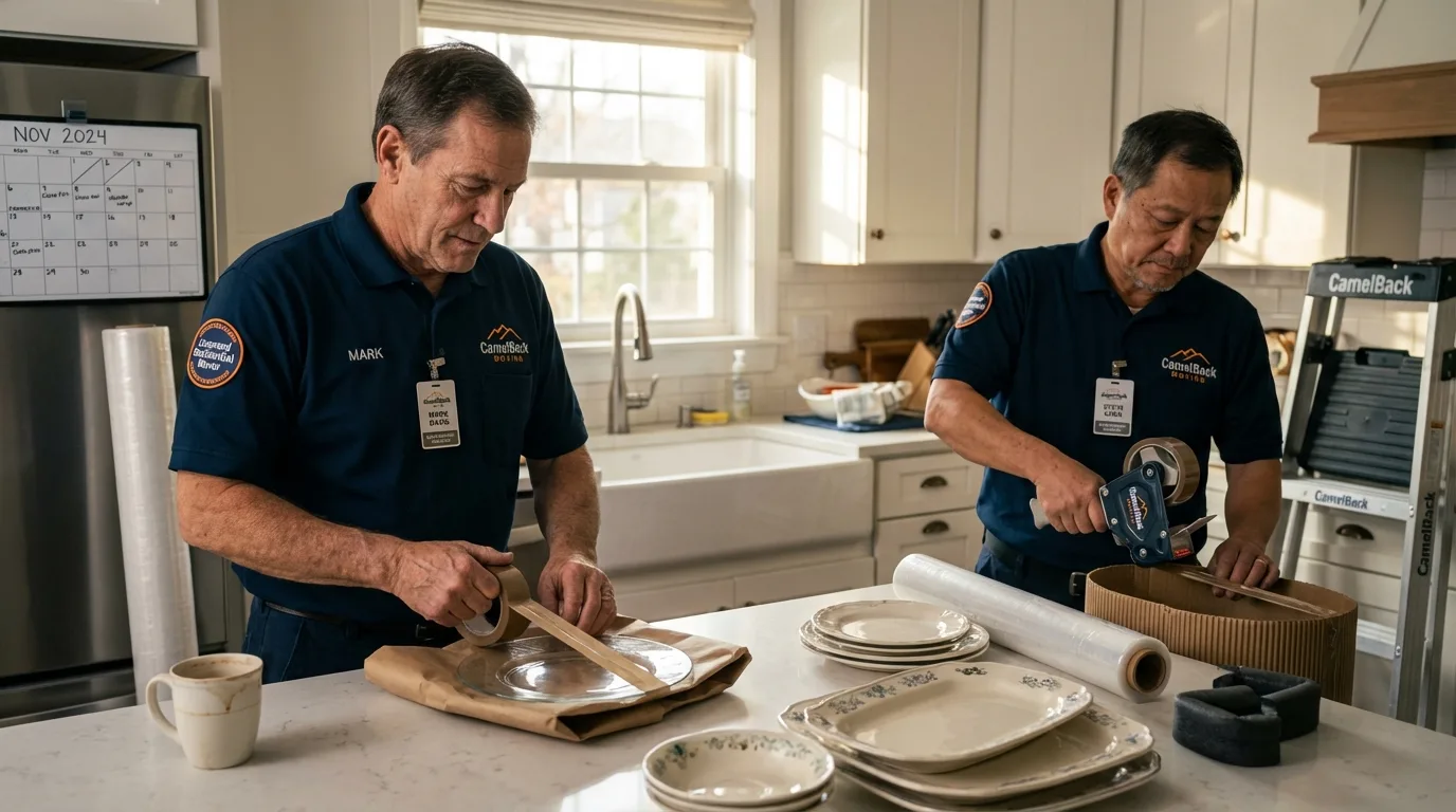 Professional crew packing kitchen dishware in Hamburg, PA